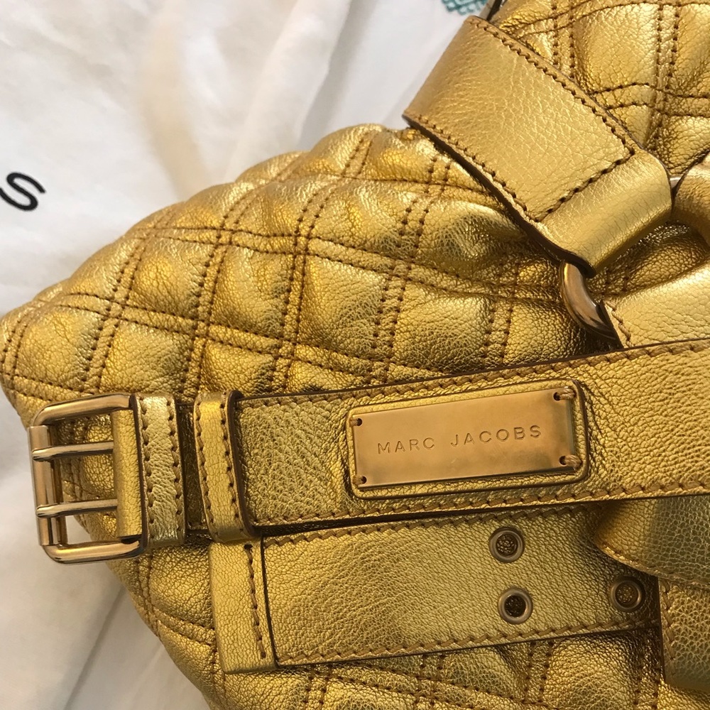 MARC JACOBS Bruna Quilted Tote Metallic Gold NEW